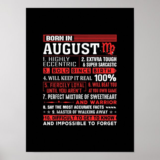 August Birthday Gifts - Born In August Virgo Poster (Front)