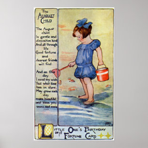 August Birthday Girl at the Beach Poster