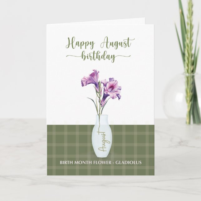 August Birthday Gladiolus Birth Month Flower Card (Front)