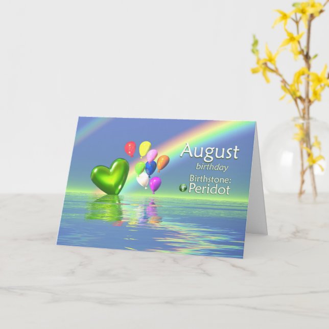 August Birthday Peridot Heart Card (Yellow Flower)