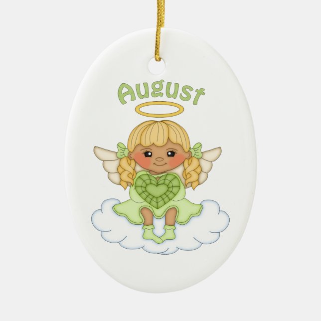August Birthstone Angel Blonde Ceramic Ornament (Front)