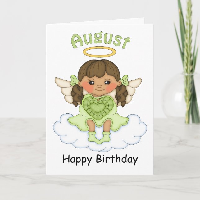 August Birthstone Angel Brunette Birthday Card (Front)