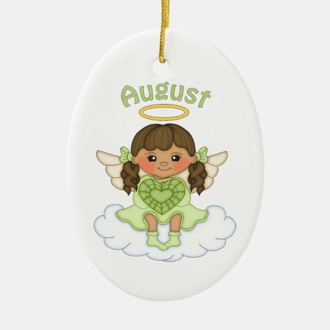 August Birthstone Angel Brunette Ceramic Ornament (Front)