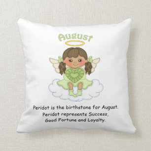 August Birthstone Angel Brunette Throw Pillow