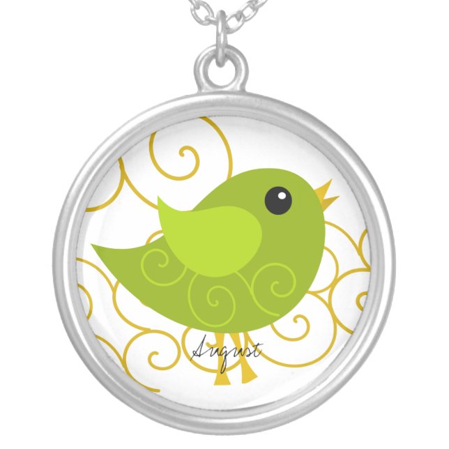 August Birthstone Bird Silver Plated Necklace (Front)