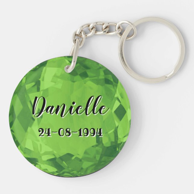 August Birthstone Keyring With Name (Back)