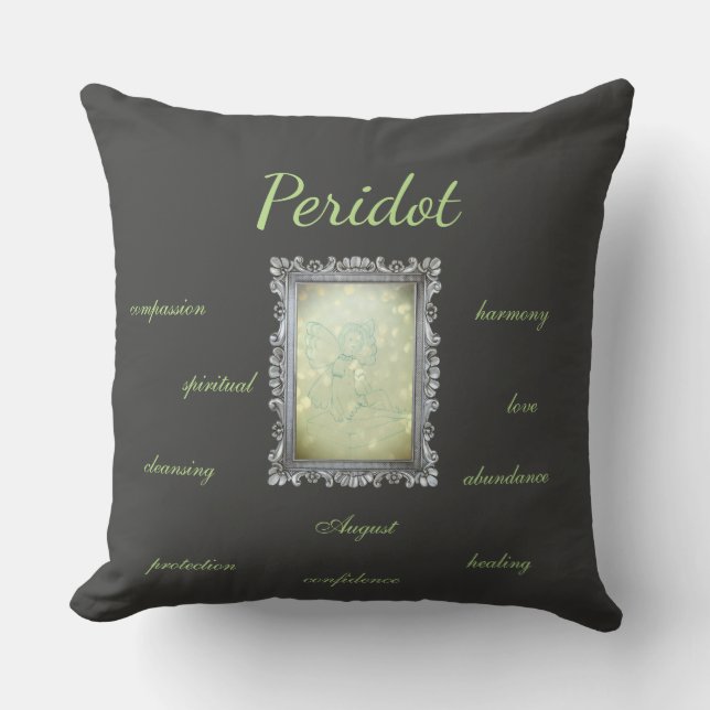 August Birthstone Peridot Fairy Throw Pillow (Front)