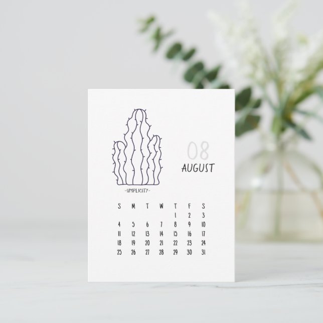 August Customizable Cactus 2024 Calendar Card (Standing Front)