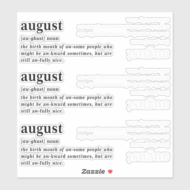 August Definition Birthday Sticker (Sheet)