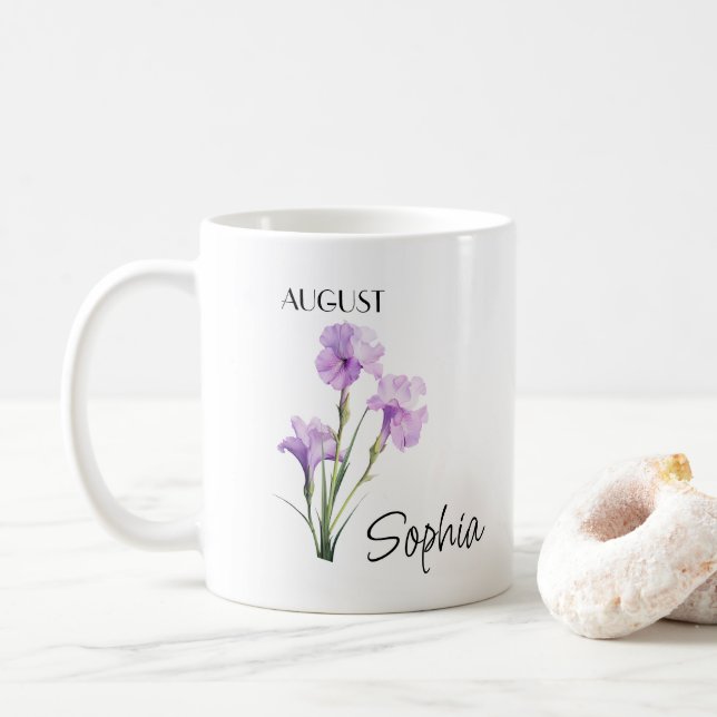 August Flower Personalized Coffee Mug (With Donut)