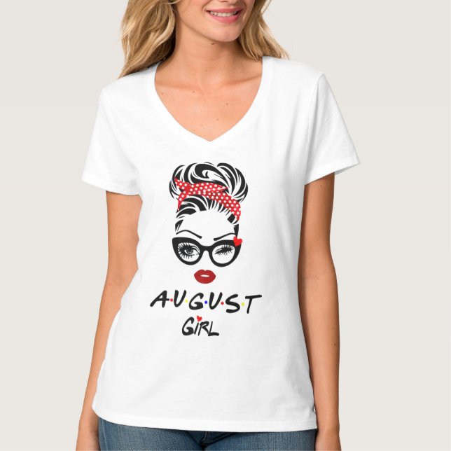 August Girl Wink Eye Woman Face Wink Eyes Lady T-Shirt (Front)