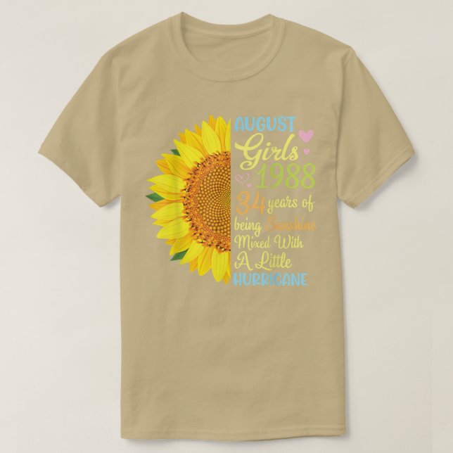 August Girls 1988 34 Years Of Being Sunshine Mied  T-Shirt (Design Front)
