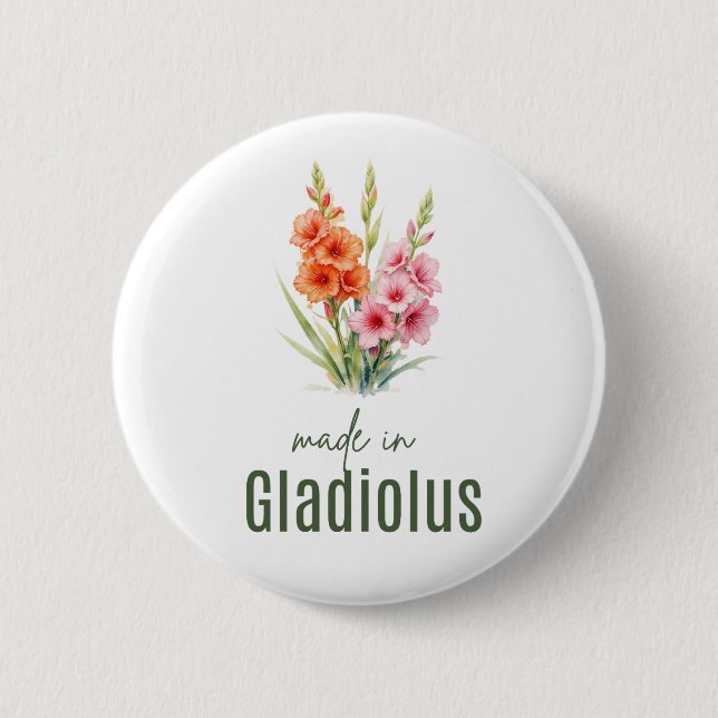 August Gladiolus  Birth Flower Flat Thank You  Button (Front)