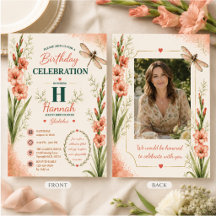 August Gladiolus Dragonfly Birthday Invitation