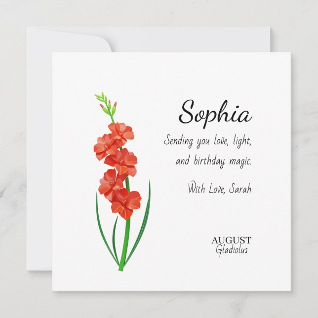 August Gladiolus Personalized Birthday Card (Front)