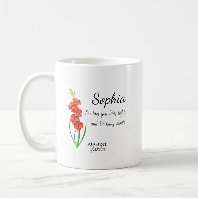 August Gladiolus Personalized Birthday Coffee Mug (Left)