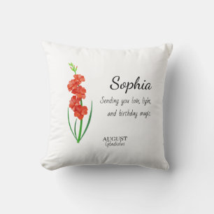 August Gladiolus Personalized Birthday Throw Pillow