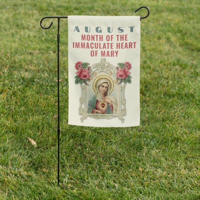 August Immaculate Heart of Virgin Mary Religious Garden Flag (In SItu)