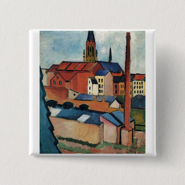 August Macke - Bonn Houses and Chimney 1911 Oil Button (Front)