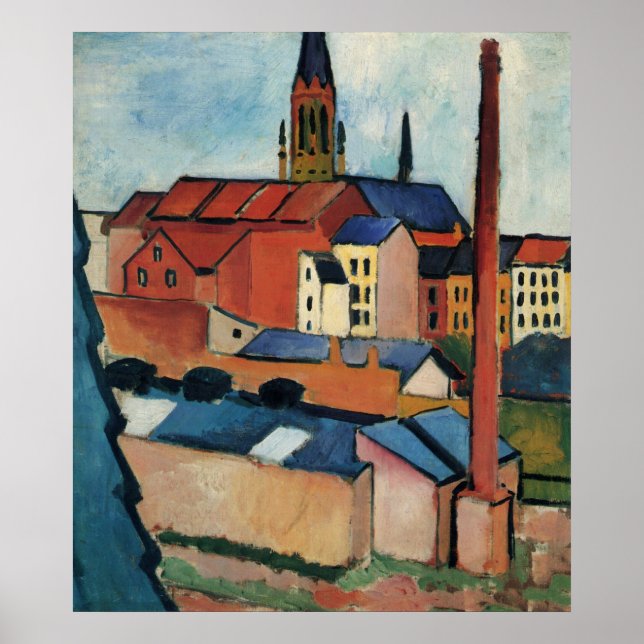 August Macke - Bonn Houses and Chimney 1911 Oil Poster (Front)