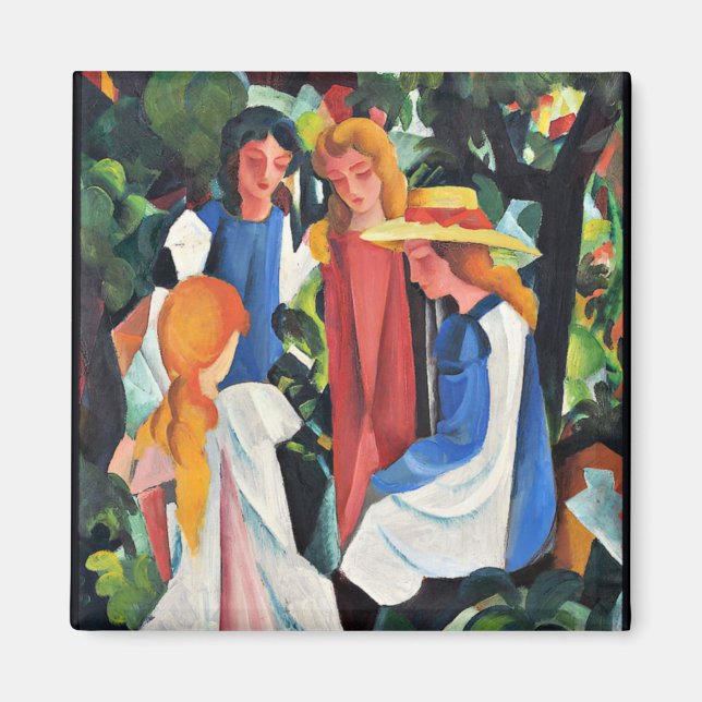 August Macke colorful painting, Four Girls Magnet (Front)