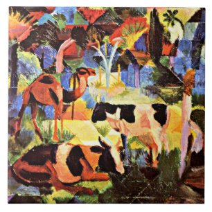 August Macke - Landscape with Cows and a Camel Ceramic Tile
