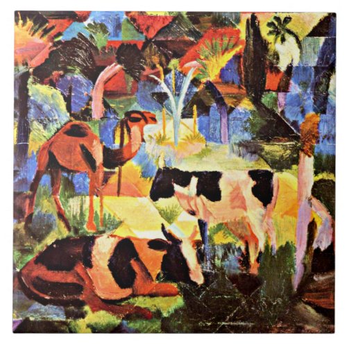 August Macke _ Landscape with Cows and a Camel Ceramic Tile