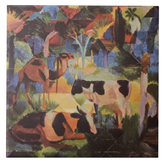 August Macke Landscape with Cows and Camel Ceramic Tile (Front)