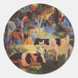 August Macke Landscape with Cows and Camel Classic Round Sticker