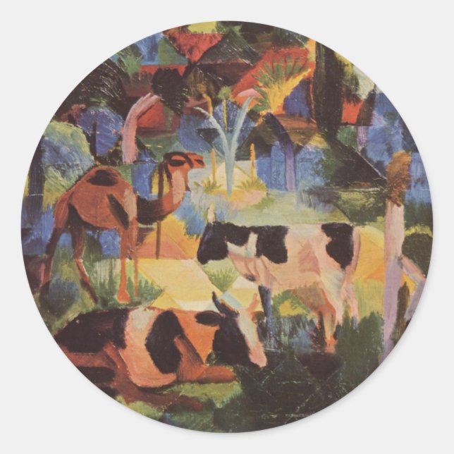 August Macke Landscape with Cows and Camel Classic Round Sticker (Front)
