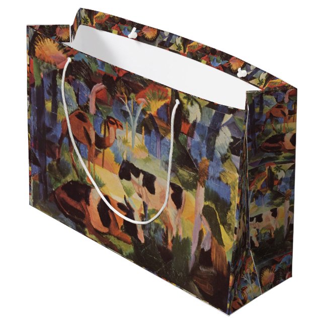 August Macke Landscape with Cows and Camel Large Gift Bag (Back Angled)