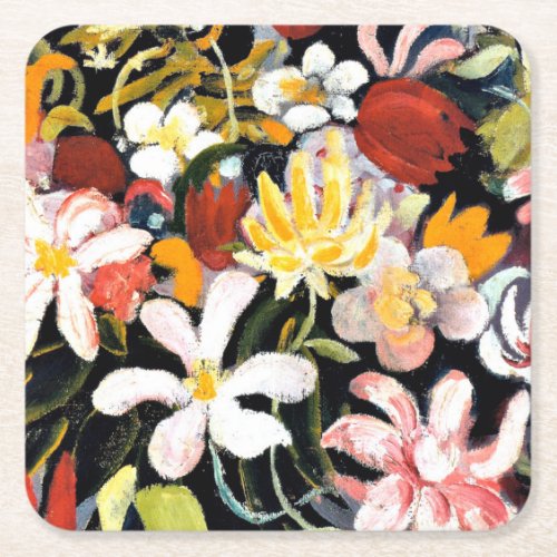 August Macke painting Carpet of Flowers Square Paper Coaster