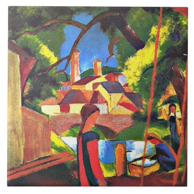 August Macke painting, Children at the Fountain Ceramic Tile (Front)
