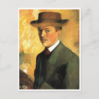August Macke - Self Portrait with Hat 1909 Oil Postcard