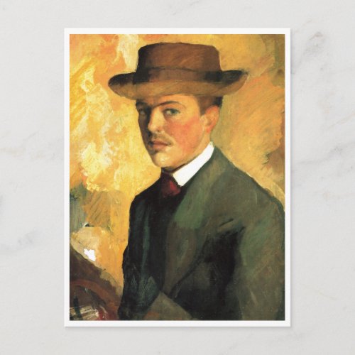 August Macke _ Self Portrait with Hat 1909 Oil Postcard