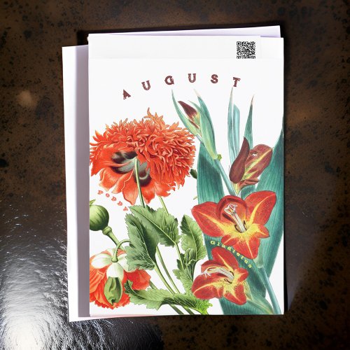 August Month Flowers Gladiolus  Poppy  Postcard