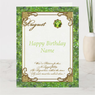 August Peridot Birthstone Large Birthday Card