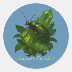 August Peridot – Jewel Beetle & Crystal Classic Round Sticker