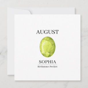 August Peridot Personalized Birthday Card
