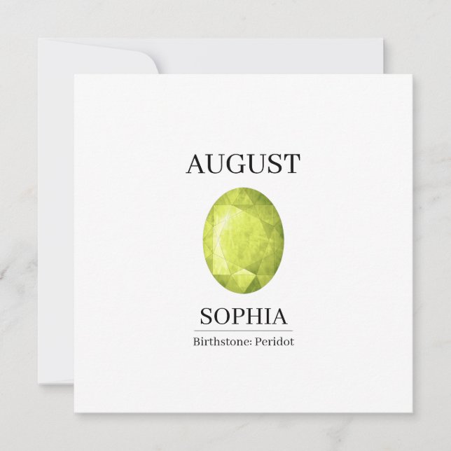  August Peridot Personalized Birthday Card (Front)