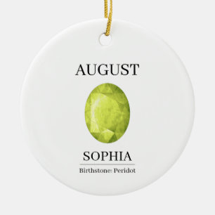August Peridot Personalized Birthday Ceramic Ornament