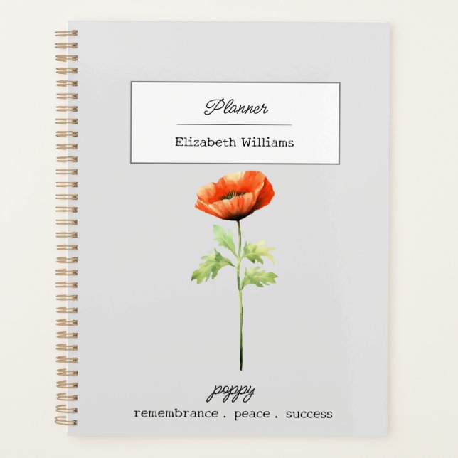 AUGUST POPPY BIRTH FLOWER PERSONALIZED PLANNER (Front)