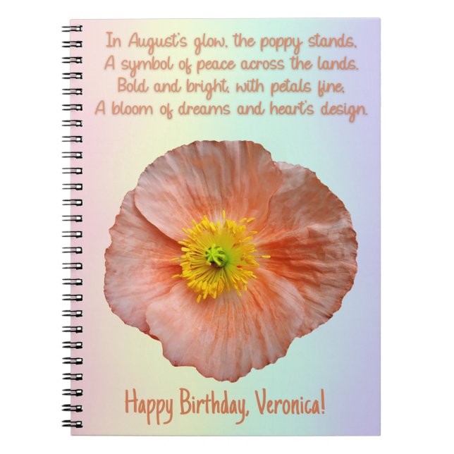 August Poppy Birth Flower Spiral Notebook (Front)