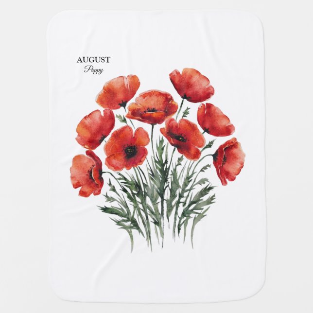 August Poppy Bloom - Personalized Birthday Gift Baby Blanket (Front)