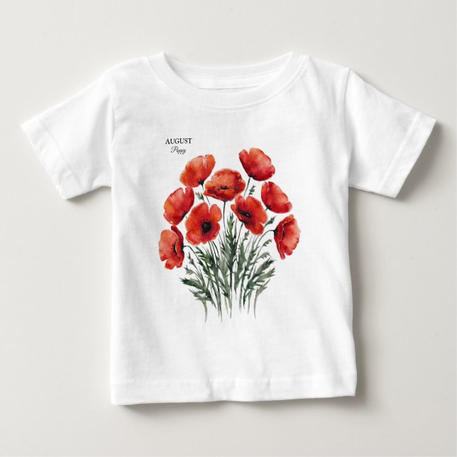 August Poppy Bloom - Personalized Birthday Gift Baby T-Shirt (Front)