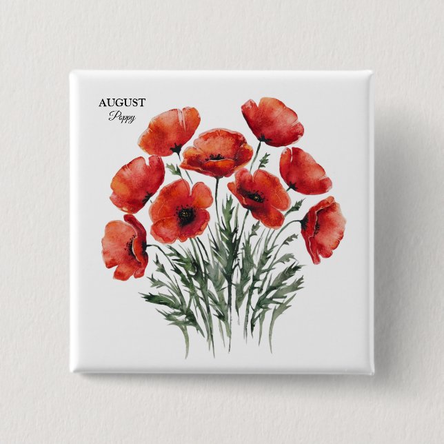 August Poppy Bloom - Personalized Birthday Gift Button (Front)