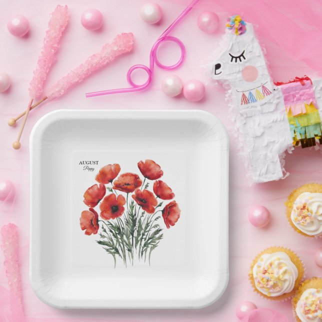 August Poppy Bloom - Personalized Birthday Gift Paper Plates (Party)