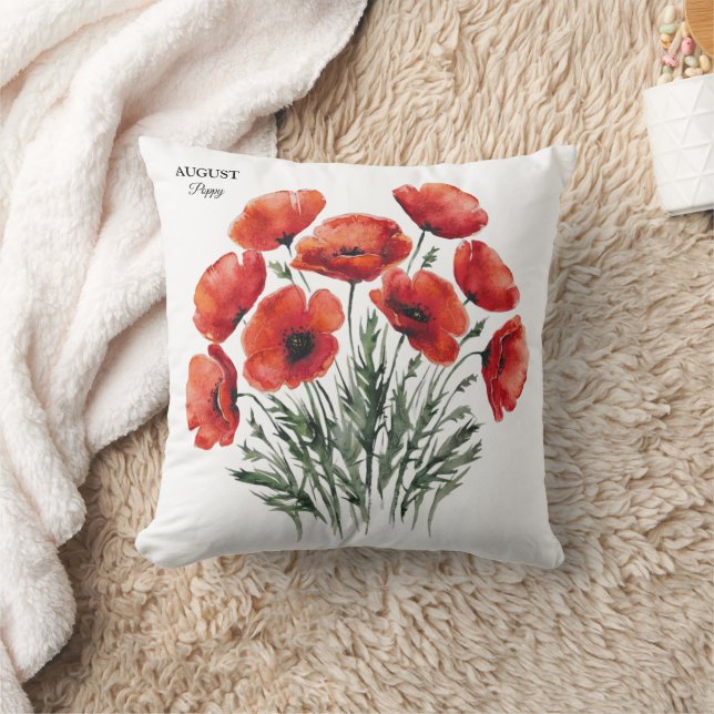 August Poppy Bloom - Personalized Birthday Gift Throw Pillow (Blanket)