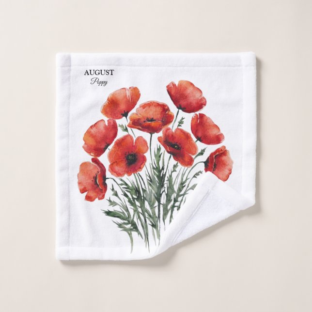 August Poppy Bloom - Personalized Birthday Gift Wash Cloth (Wash Cloth)