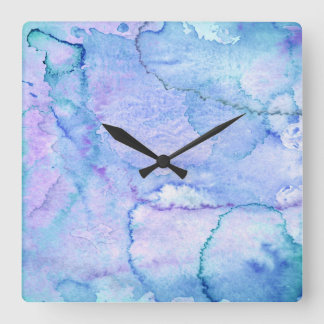 'August' Purple and Blue Watercolor Square Wall Clock